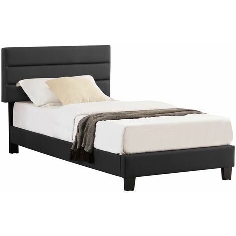 Idimex – Lit 1 place capitonné 90 x 190 cm – Sommier inclus – Revêtement synthétique noir – Hauteur réglable 94/100/104 cm (1/5)