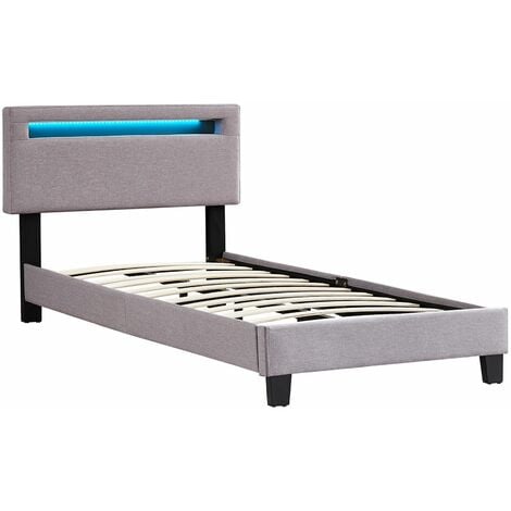 Lit LED simple AUSTIN 90x190 cm, avec sommier, revêtement en tissu gris