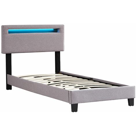 Lit LED simple AUSTIN 90x190 cm, avec sommier, revêtement en tissu gris
