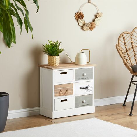 Chiffonnier SALVA avec 3x2 tiroirs, en bois blanc et brun