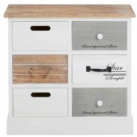 Chiffonnier SALVA avec 3x2 tiroirs, en bois blanc et brun