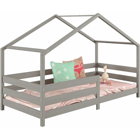 Lit cabane RENA 90 x 190 cm, en pin massif lasuré gris