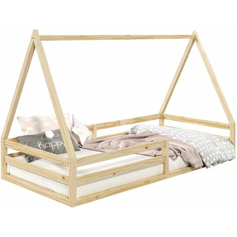 Idimex – Lit cabane 90x190 cm en pin massif – Design en forme de cabane – Barrières de protection modulables – Lit enfant pour autonomie