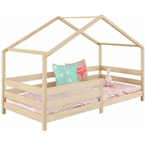 Idimex – Lit cabane 90 x 190 cm en pin massif naturel – Design minimaliste – Barrière modulable – Assemblage facile avec notice incluse - RENA 90 X (1/5)