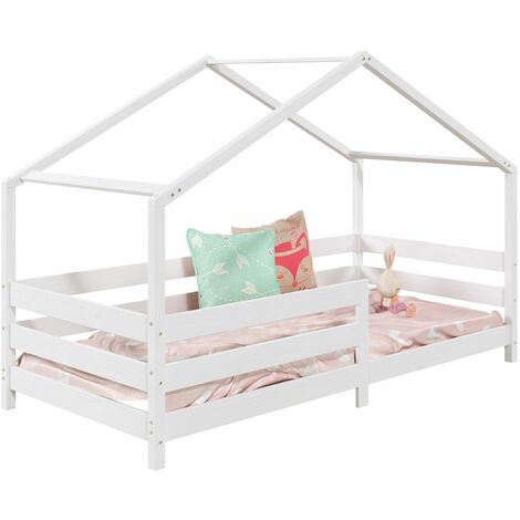 Idimex – Lit cabane 90 x 190 cm – Structure en pin massif lasuré blanc – Barrières modulables pour sécurité – Design minimaliste et personnalisable - RENA 90 X