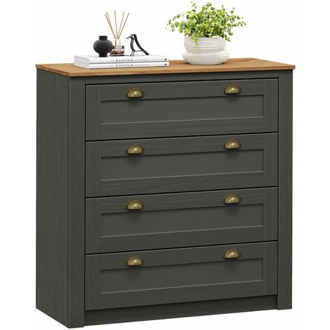 Idimex – Commode chambre Bolton 91 cm en bois massif anthracite – 4 tiroirs spacieux – Plateau en pin massif – Style classique vintage (1/5)
