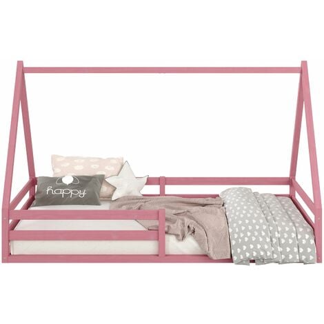 Lit cabane SILA 90 x 190 cm, en pin massif rose