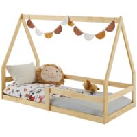 Idimex – Lit cabane en pin massif 70x140 cm – Design Montessori avec barrière modulable – Idéal pour chambre d'enfant