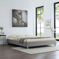 Lit futon double pour adulte NIZZA queen size 160x200 cm 2 places / 2 personnes, avec sommier et pieds métal chromé, tissu gris - Gris