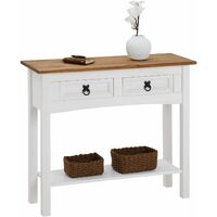 Table console CAMPO table d'appoint rectangulaire en pin massif blanc et brun avec 2 tiroirs et 1 étagère, meuble d'entrée en bois