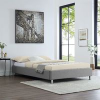 Lit futon simple pour adulte NIZZA 120x190 cm 1 place et demi / 1 personne, avec sommier et pieds en métal chromé, tissu gris - Gris