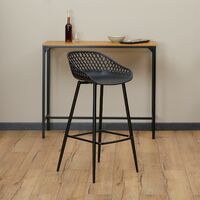 Lot de 2 tabourets de bar IREK chaise haute pour cuisine ou comptoir design retro, en plastique et métal noirs, hauteur d'assise 75 - Noir