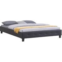 Lit double futon pour adulte GOMERA avec sommier queen size 160x200 cm couchage 2 places / 2 personnes, revêtement synthétique noir - Noir