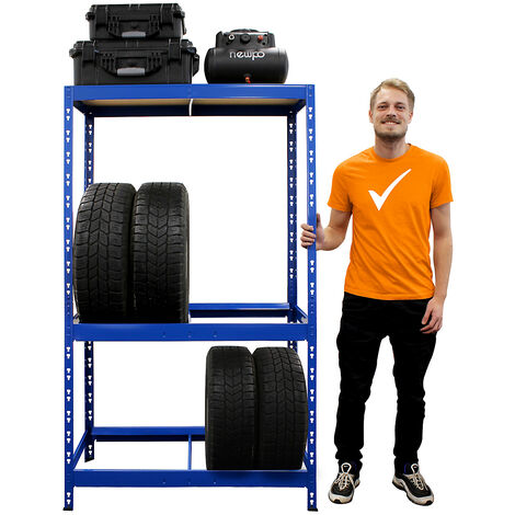 Étagère de rangement pour pneus | HxLxP 180 x 100 x 50 cm | Jusqu'à 10 pneus | Avec tablettes - Couleur des montants : bleu
