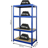 Solide rayonnage pour garage | HxLxP 180 x 100 x 60 cm | Profondeur : 60 cm | Charge max. par étagère : 450 kg - Bleu