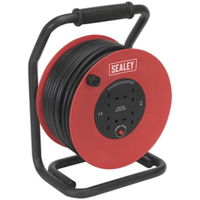 Sealey CR25025 50m Heavy-Duty Cable Reel with Thermal Trip 4 x 230V