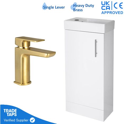 400mm Freestanding Bathroom Vanity Unit with Basin & Brushed Brass Tap