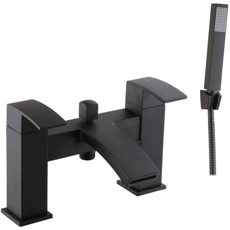 Bathroom Modern Tap Mijas Square Black Basin Sink Bath Shower Mixer Kit