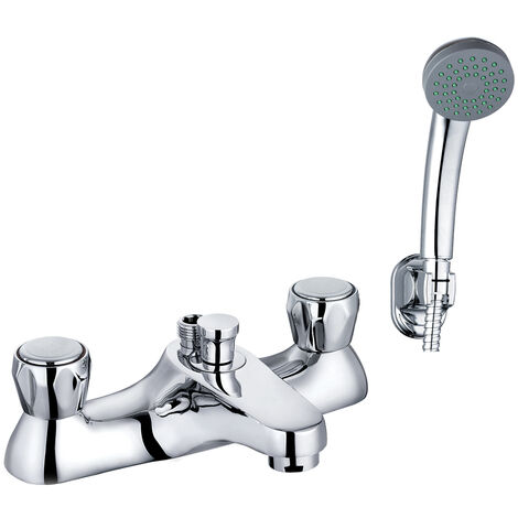 Bathroom Two Handle Tap Chrome Basin Sink Bath Shower Mixer Shower Head Kit (1/5)