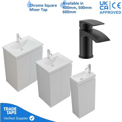 400mm Freestanding Bathroom Vanity Unit with Basin Black Round Tap & Waste (1/5)