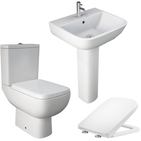 RAK S600 Close Coupled Toilet WC w/ Wrap Over Seat and Pedestal & Basin Set