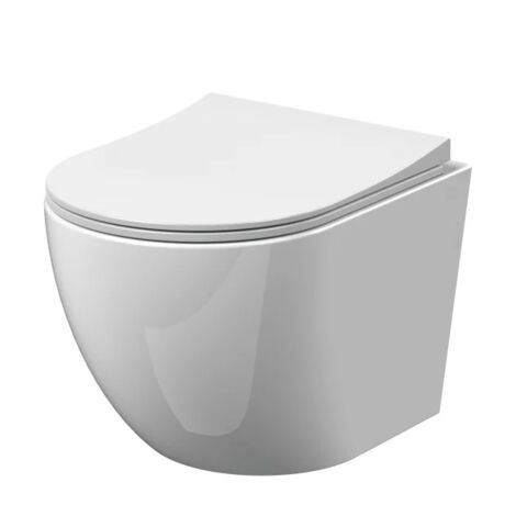 Rimless Wall Hung Toilet Pan with GROHE 0.82m Low Height Concealed Cistern Frame  WC - Cool Sunrise Dual Flush Plate