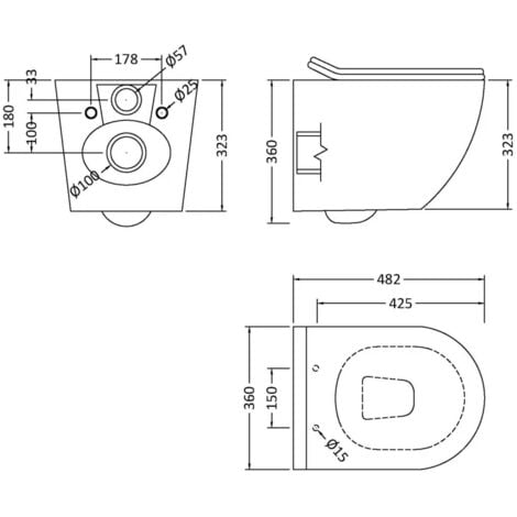 Rimless Wall Hung Toilet Pan with GROHE 1.13m Concealed Cistern Frame - Phantom Black Dual Flush Plate