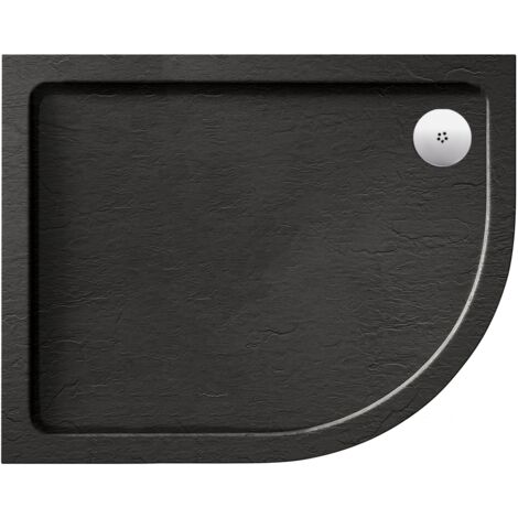 Aquadart Luxury Black Slate Effect Shower Tray - Standard Chrome Waste - Offset Quad - RH - 1000 x 800mm