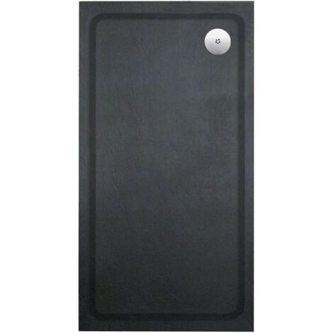 Aquadart Luxury Black Slate Effect Shower Tray - Standard Chrome Waste - Rectangular - 1400 x 900mm