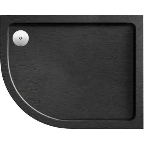 Aquadart Luxury Black Slate Effect Shower Tray - Standard Chrome Waste - Offset Quad - LH - 1200 x 900mm