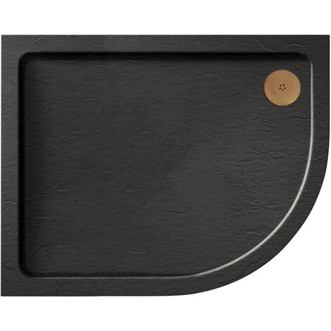 Aquadart Luxury Black Slate Effect Shower Tray - Brushed Brass Waste - Offset Quad - RH - 1200 x 900mm (1/2)