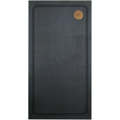 Aquadart Luxury Black Slate Effect Shower Tray - Brushed Brass Waste - Rectangular - 1000 x 800mm