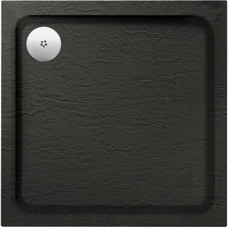 Aquadart Luxury Black Slate Effect Shower Tray - Standard Chrome Waste - Square - 900 x 900mm