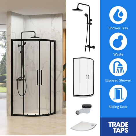 Synergy Designer Black 2 Door, Tray, Waste & Trisen Shower Set Quad 800 x 800mm