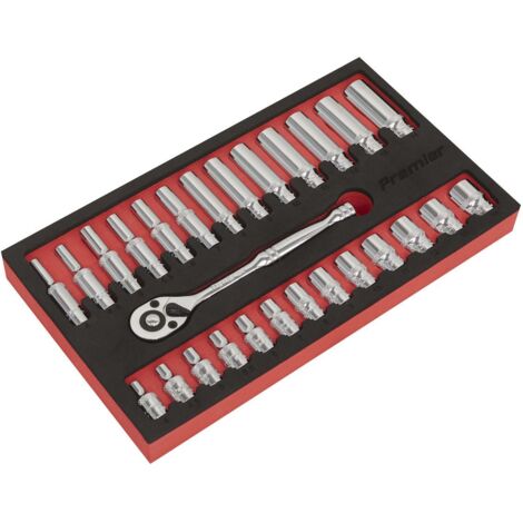 Sealey Premier Ratchet Wrench & Socket Set 1/4""Sq Drive 27pc AK66721