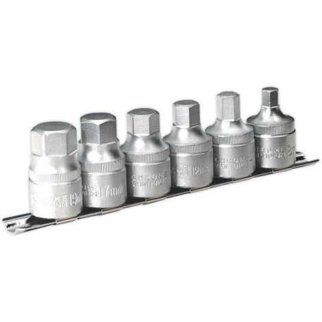 Sealey Hex Socket Bit Set with Rail 6pc Stubby 1/2""Sq Drive Metric AK6561