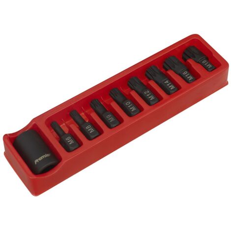 Sealey Premier Spline Impact Bit & Holder Set 1/2""Sq Drive 9pc AK5611