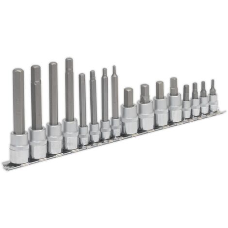 Sealey Premier Hex Socket Bit Set 1/4"" & 3/8""Sq Drive 16pc AK6219