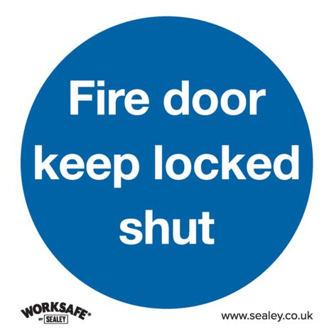 Sealey SS4V10 Worksafe Fire Door Keep Locked Shut Safety Sign, Self-Adhesive Vinyl - Pack of 10