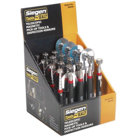 Sealey S0946 Siegen Telescopic Magnetic Pick-Up Tools & Inspection Mirrors - Display Box of 20 (1/5)