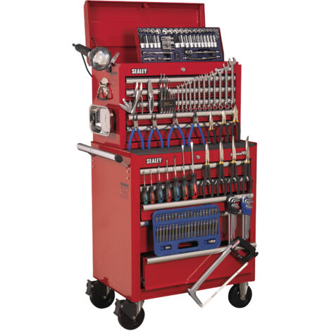 Sealey APCOMBOBBTK55 Superline PRO® Topchest & Rollcab Combination 10 Drawer with 148pc Tool Kit - Red