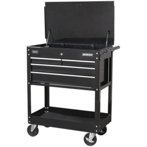 Sealey Heavy-Duty Mobile Tool & Parts Trolley with 4 Drawers & Lockable Top - Black AP850MB