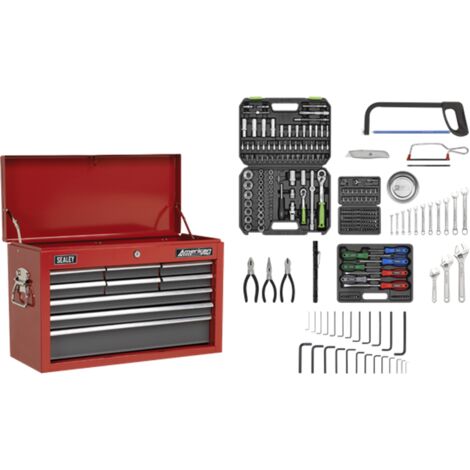 Sealey AP22509BBCOMB American PRO® Topchest 9 Drawer with 205pc Tool Kit - Red/Grey (1/5)