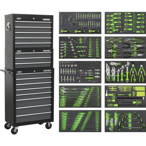 Sealey AP35TBCOMBO Tool Chest Combination 16 Drawer with Ball-Bearing Slides - Black/Grey & 398pc Tool Kit