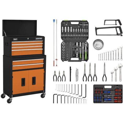 Sealey AP22OCOMBO American PRO® Topchest & Rollcab Combination 6 Drawer with 170pc Tool Kit - Orange/Black