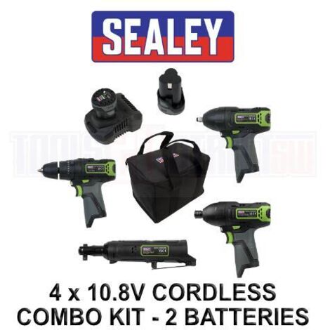 Sealey 4 x SV10.8 Series Cordless Power Tool Kit 10.8V - 2 Batteries CP108VCOMBO2