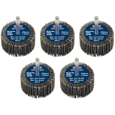 Sealey FW5025405 50 x 25mm Abrasive Flap Wheel with 6mm Shaft 40Grit - Pack of 5 (1/5)