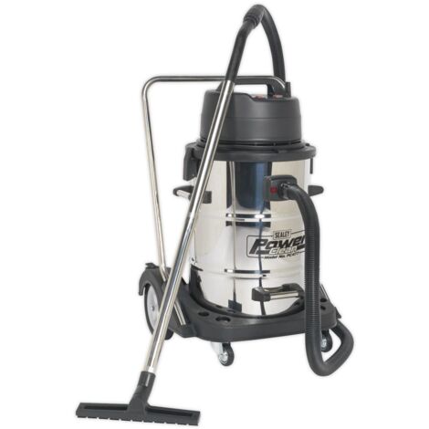 Sealey Industrial Vacuum Cleaner Wet & Dry Stainless Steel Drum with Swivel Emptying 77L 2400W PC477