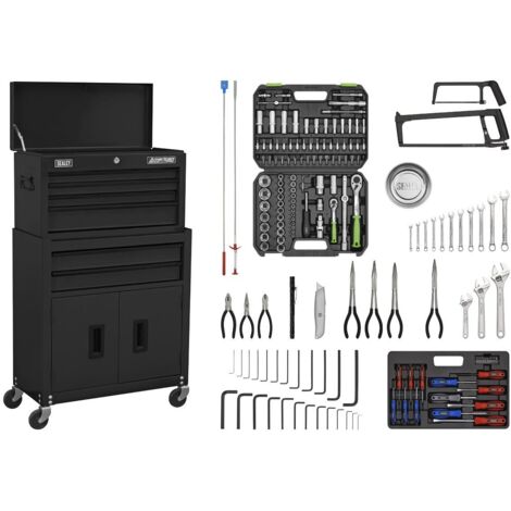 Sealey AP22BKCOMBO American PRO® Topchest & Rollcab Combination 6 Drawer with 170pc Tool Kit - Black