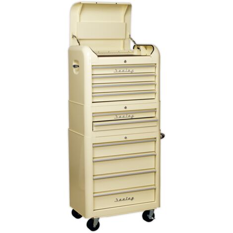 Sealey Retro Style Topchest, Mid-Box & Rollcab Combination 10 Drawer Cream AP28COMBO2